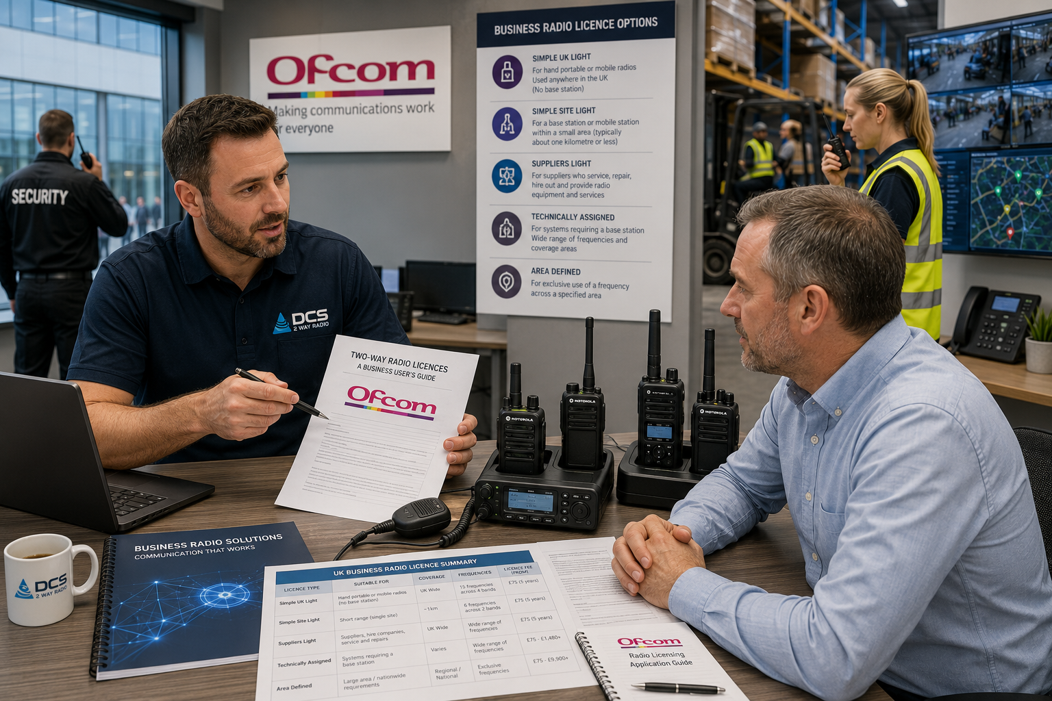 Corporate radio licensing discussion in office