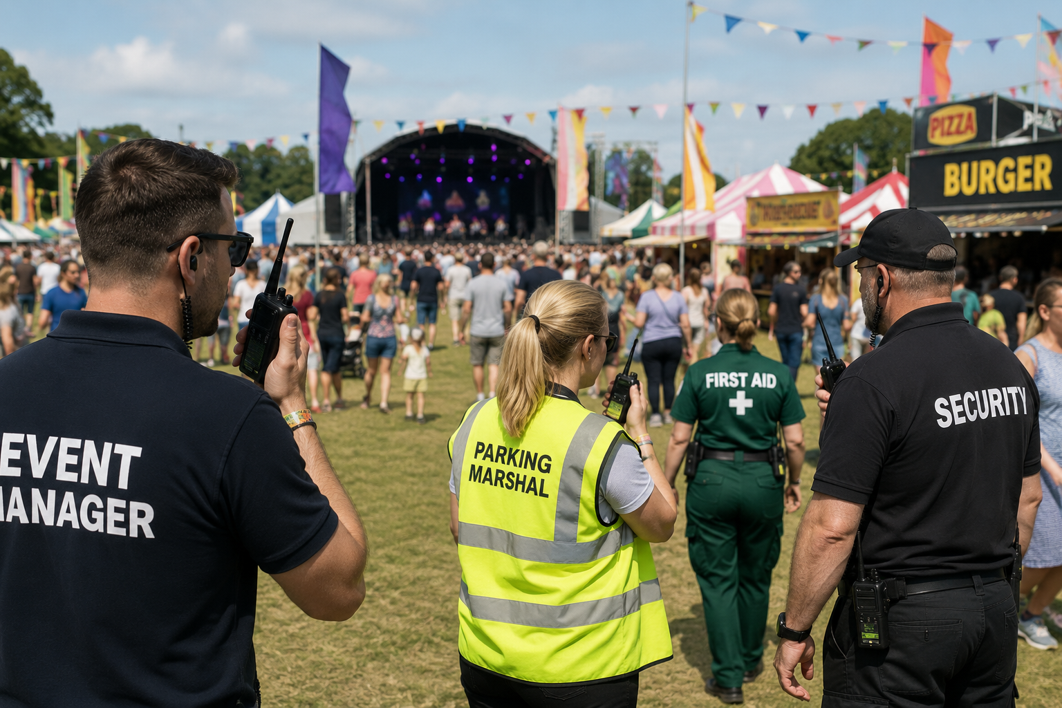 Festival staff coordinating a busy event