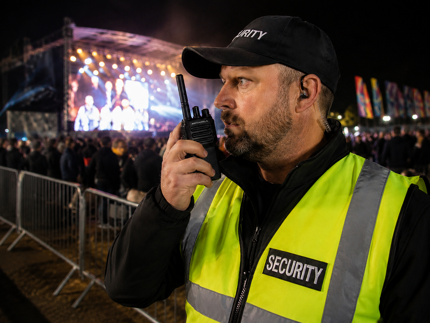 Focused security at a lively concert Focused security at a lively concert