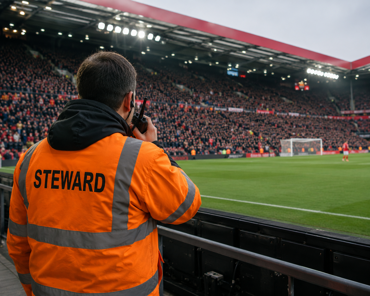 Steward at football match sidelines Steward at football match sidelines