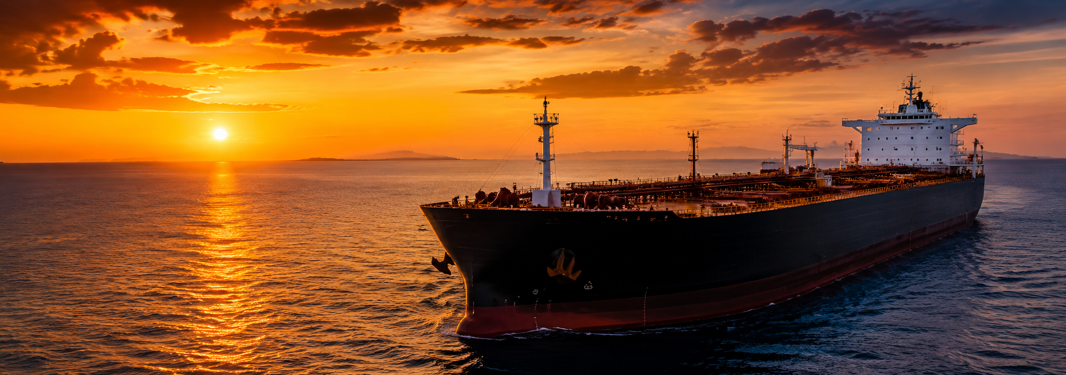 Sunset over a tanker at sea